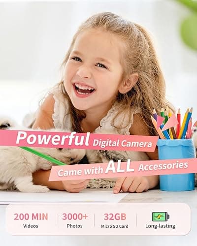Digital Camera, FHD 1080P Point and Shoot Kids Camera, with 32GB Card, 2 Batteries, 16X Zoom Anti Shake Date Stamp, Compact Portable Small, for Starter Kid Children Teen Student Girl Boy(Pink) thumbnail 4