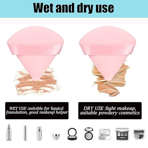 8 Pcs Cotton Powder Puff Face,JASSINS Triangle super soft for Both dry and wet Makeup Setting/Concealer/Loose and Body Powder/Foundation/Blush Makeup Sponge Set (Pink) thumbnail 3