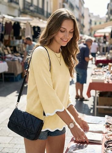 Dokotoo Women's Wool Blend Sweaters Crewneck 3/4 Sleeve for Spring Summer 2026 Trendy Ruffle Casual Knit Pullover Tops thumbnail 4