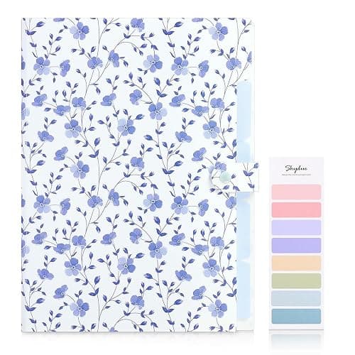 SKYDUE Expanding File Folder with 5 Pockets, Floral Accordion File Organizer for Important Document, Portable Receipt Paper Organizer, School Office Supplies,Blue thumbnail 8