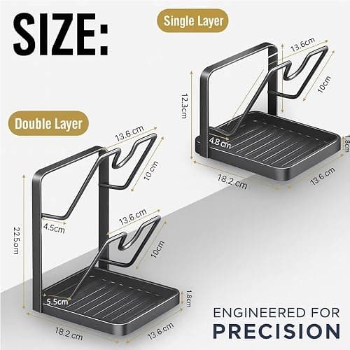 Kitchen Pot Lid Storage Rack, Multifunctional Countertop Pot Lid Organizer | Holder, Lid Holder While Cooking, Lid And Spoon Rest For Stove Top (Grey, Double layer) thumbnail 2