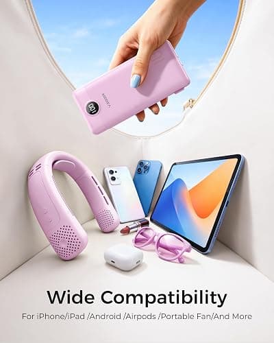 VEGER Portable Charger Power Bank with Built-in AC Plug and Cables, All in One 10000mAh Ultra Slim Travel Essentials, Fast Charging Battery Pack Compatible with iPhone, Samsung, Android, Purple thumbnail 4