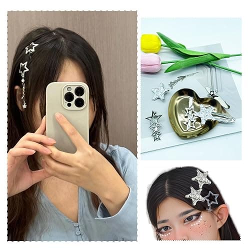 20pcs Silver Hair Clips for Women,Y2K Star Hair Clips,Metal Barrettes 12 Shapes Pentagram Bobby Pin for Girls Styling Star Hairpin Cool Hairpin Set thumbnail 7