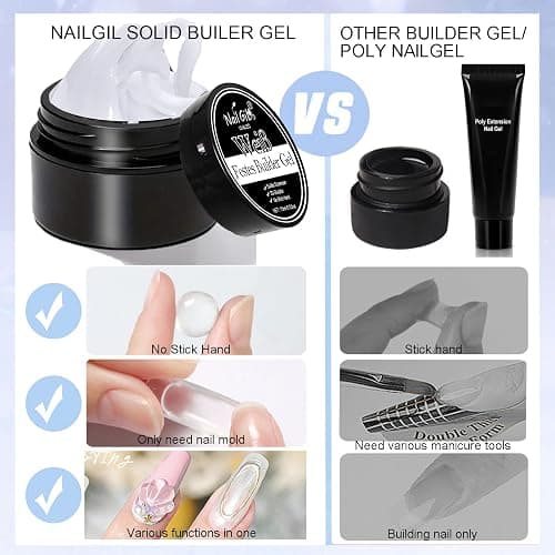 NAILGIL Clear and White Solid Builder Gel For Nails, Flower 3D Nail Art Sculpture Non-Sticky Hand Clear Extension Gel Sock Off UV LED Salon DIY at Home-30g/1oz thumbnail 7