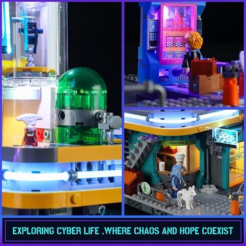 FUNWHOLE Cyberpunk Mansion Lighting Building-Bricks Set - 2524 Pcs Future City Modular Buildings Set Display Idea for Adults and Sci-fi Lovers thumbnail 7
