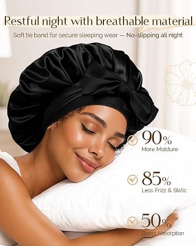 Yanibest Satin Silk Bonnet for Sleeping Women, Double Layer Hair Bonnet with Elastic Tie Band for Curly Natural Hair thumbnail 2