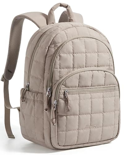 BAGSMART College Laptop Backpack, Travel Backpack for Women, Quilted Casual Daypack, Water-Resistant Bookbag for 15.6 Inch Laptop, Camel - Image 1
