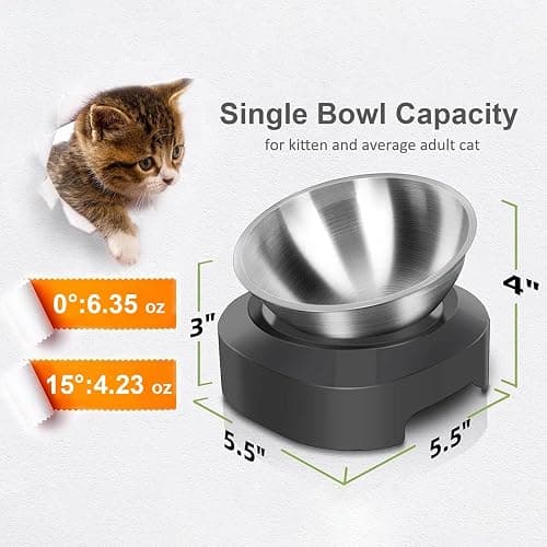 AYADA Raised Cat Food Bowl, Stainless Steel Cat Dish for Food Water Anti Vomiting Elevated with Stand Ergonomic Lifted Slanted Tilted 15 Angle Metal Single Kitty Kitten Wet Food Bowl Pet Bowl thumbnail 6