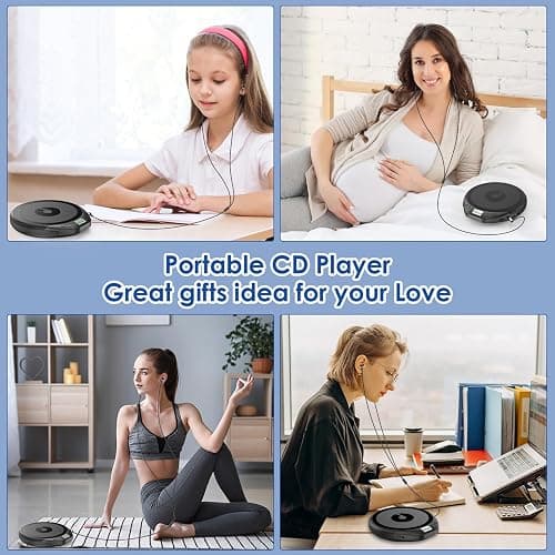 Gueray CD Player Portable CD Dsicman: with Earphones for Car with Anti-Skip Shockproof with LCD Display Support PROG Memory Repeat Function (Black) thumbnail 7
