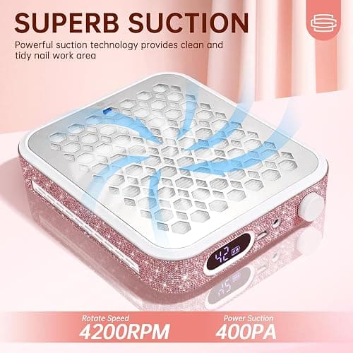 CHRISTINE SHELLY Nail Dust Collector, Rechargeable Dust Collector Nail Tech, Powerful Vacuum Fan Vent Dust Collector Extractor Dust Suction Machine for Acrylic Nails Polishing, Nail Salon&Home, Pink thumbnail 6