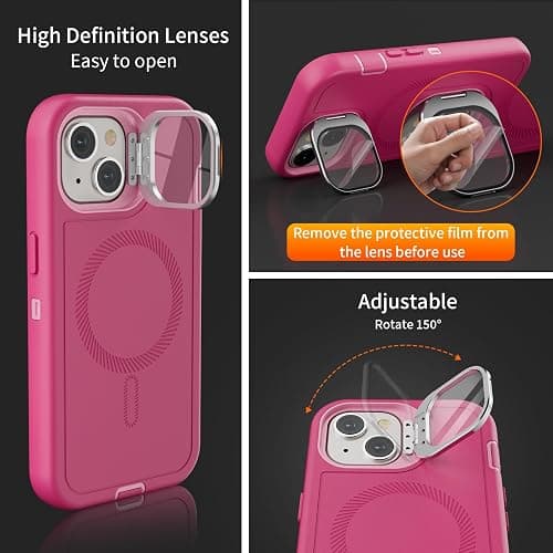 Follaroma for iPhone 15 Case with Stand & Built-in Camera Cover, MagSafe Compatible, Heavy-Duty Shockproof Protection, Magnetic & Rugged Phone Cover for iPhone 15 6.1'', Hot-Pink thumbnail 6