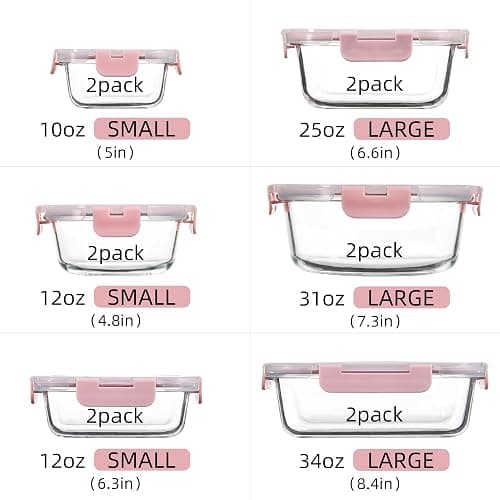 CZUMJJ Glass Meal Prep Containers Set of 12 Food Storage Containers for Lunches, Dishwasher Safe, Pink thumbnail 3