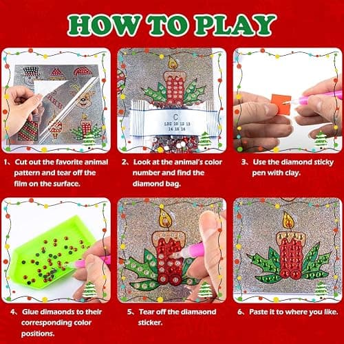 Labeol Diamond Art Kits for Kids Boys and Girls Ages 6-8-10-12 Easy to DIY Creative Diamond Art Sticker Craft by Numbers Kits for Kids and Adult Beginners (Christmas) thumbnail 2