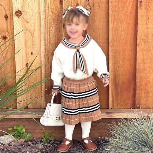 Balatale Toddler Baby Girls Fall Outfits Long Sleeve Knitted Sweater Tops Pleated Mini Skirt Set Autumn Winter Clothes Set thumbnail 3