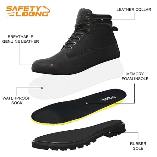 SAFETY LOONG Work Boots for Men Waterproof Soft Toe Non Slip Comfortable Leather Workboots thumbnail 5