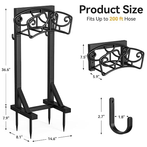Garden Hose Holder Stand, Freestanding Metal Water Hose Storage Rack with Hooks for Outside Yard Lawn, Heavy Duty thumbnail 3