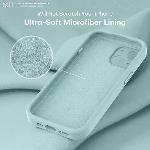 LOVE 3000 Designed for iPhone 14 Case, Premium Silicone with [Soft Anti-Scratch Microfiber Lining] Shockproof Protective Phone Case for Men Women Girls 6.1", Mint thumbnail 5