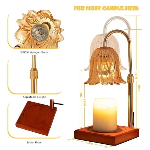 GODONLIF Candle Warmer Lamp, Dimmable Candle Lamp Warmer, Adjustable Height, Timer, Bedroom Living Room Home Decor Wax Melt Warmer for Scented Wax with 2 Bulbs, Gold - Gold thumbnail 6