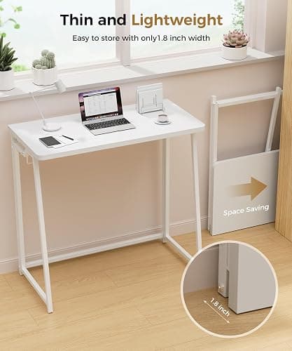 POLWKZU Folding Desk Small Foldable Desk for Small Space, 31.5 Inches Writing Computer Desks in Study, Home Office Foldable Office Desks for Bedroom, White thumbnail 5