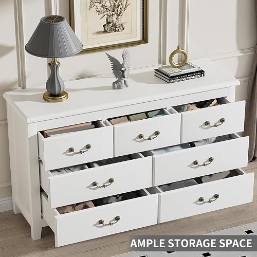 HOUROM Farmhouse 7 Drawer Dresser for Bedroom, Chest of Drawers with Antique Handles, Modern Wooden Dressers, Vintage Rustic Dresser Storage Organizer for Bedroom, White - White - 7 Drawer thumbnail 3