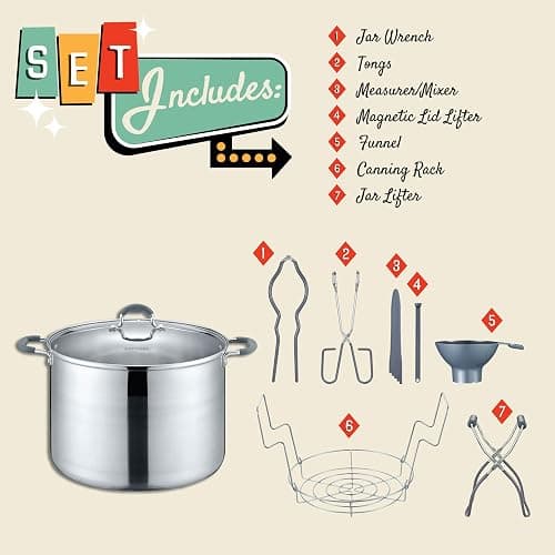 CONCORD 20 Quart Stainless Steel Canning Pot Set. Includes Canning Rack, Tongs, Jar Lifter, Funnel, Wrench, Lid Lifter, Mixer/Measurer (Induction Compatible) thumbnail 7
