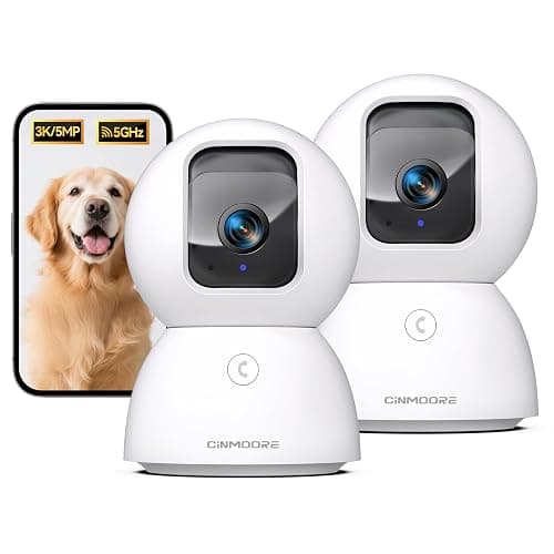 CINMOORE 5G Security Camera Indoor 2-Pack, No-Monthly-Fee AI Tracking Facial Recognition, 3K Pet/Dog Camera with Speaker/Phone App, PTZ WiFi Baby Monitor Cameras for Home Security, 0-Glow Night Vision - Image 1