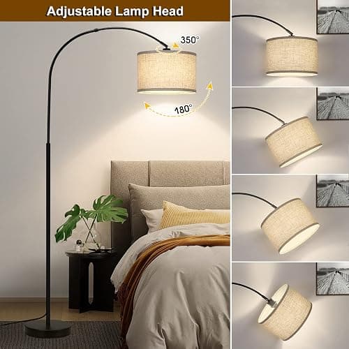 Arc Floor Lamps for Living Room, Modern Standing Lamp with Adjustable Hanging Drum Shade, Tall Pole Lamp with Foot Switch, Over Couch Arched Reading Light for Bedroom, Office (Black) thumbnail 3