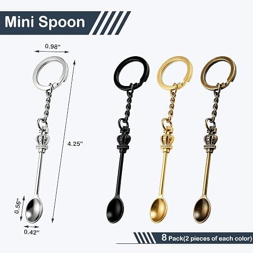Demearly 8 Pack Metal Small Keychain Spoon with Split Key Ring, Mini Powder Spoons for Home, Kitchen, Medicine, Pill Bottle Craft (Crown, Multicolor) thumbnail 2