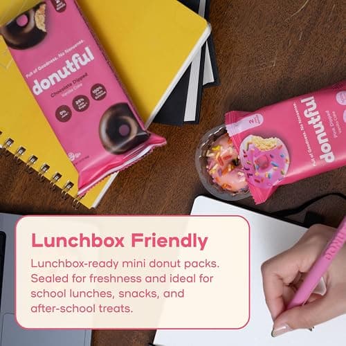 Donutful Pink Sprinkle Dipped Mini Donuts – Baked Not Fried, Less Sugar, Nothing Artificial, Non-GMO, Individually Wrapped Snack Packs (30 Donuts/Box) thumbnail 5