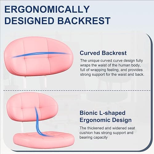 Misolant Vanity Chair with Back, Small Armless Cute Office Chair with Wheels and Lumbar Support, Comfy PU Leather Desk Computer Chairs with Adjustable Height, 360°Swivel for Home Bedroom Office, Pink thumbnail 4