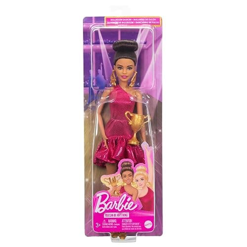 Barbie Ballroom Dancer Fashion Doll with Red Ruffle Dress, Dancing Shoes & Brown Styled Hair, Dancing Trophy Accessory thumbnail 6