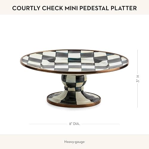 MACKENZIE-CHILDS Enamel Pedestal Serving Platter, Decorative Serving Dish for Food, Mini, Black-and-White Courtly Check thumbnail 2