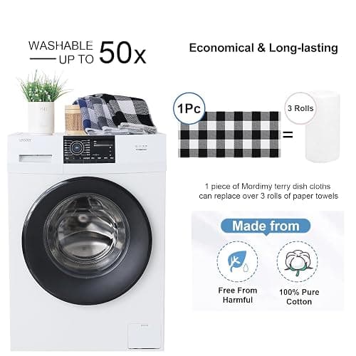 Mordimy 100% Cotton Waffle Weave Kitchen Towels, 13 x 28 Inches, Super Soft and Absorbent Buffalo Check Dish Towels for Drying Dishes, 4-Pack, Black & White thumbnail 7