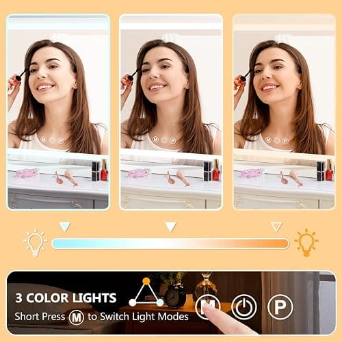 Ratsamee 23"x 18" Vanity Mirror with Lights, Led Makeup Mirror, Lighted Makeup Mirror with 3 Color Dimmable Lights, Smart Touch Screen Control, Aluminum Metal Frame,USB Charging Port thumbnail 3