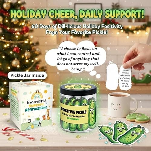 DEARMINE 60 Positive Pickle Cards Jar, Stocking Stuffers, Xmas Christmas White Elephant Gifts for Teenage, Women, Adults, Mom, Teachers, Sisters, Friends, Teen Girl Gifts Trendy Stuff thumbnail 2