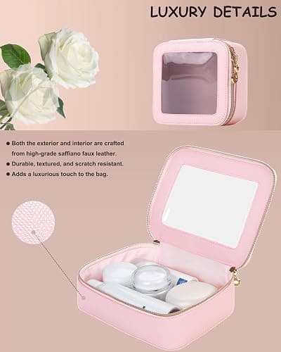 JRQCSJY Small Clear Makeup Bag for Purse, Cute Mini Clear Cosmetic Bag Case Organizer, TSA Approved Square Small Makeup Case Pouch with Zipper, Car Travel Purse Essentials for Women (Pink, S) thumbnail 4