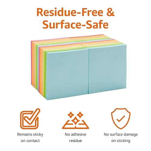 Amazon Basics Square Sticky Notes, Office Supplies for Desk, 3-x-3-inch, 24-Pack, Assorted Colors thumbnail 3