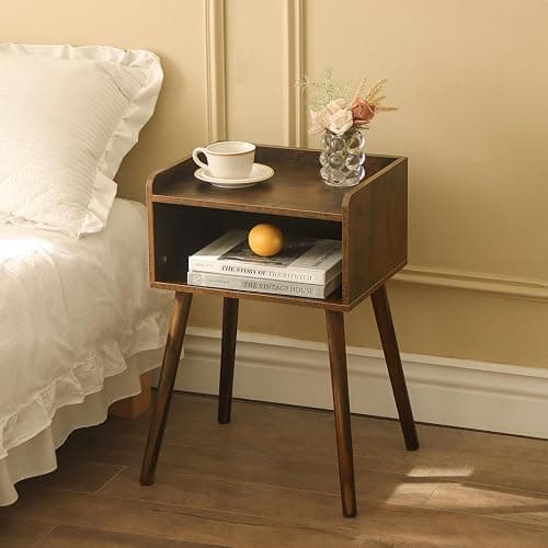 MaxSmeo Night Stand Set 2, Mid Century Modern Side Table Bedroom with Storage, Small End Bedside Table Set of 2 with Solid Wood Legs for Living Room, Office Small Spaces (Rustic Brown) thumbnail 2