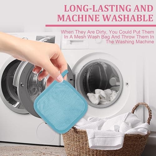 Puomue Makeup Remover Cloth 12 Pack, Ultra Soft and Reusable Microfiber Makeup Remover Towels for All Skin Types, Perfect Face Towels for Women, 6 Inch X 6 Inch, Blue thumbnail 7