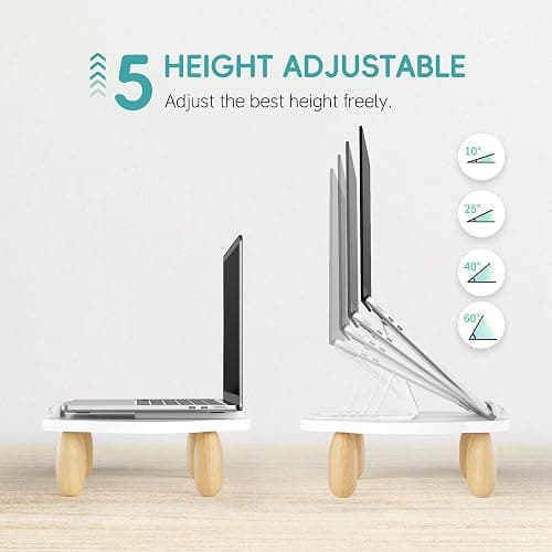 AFOOYO Adjustable Wood Laptop Stand, Ergonomic Height Angles Computer Stand, Cloud-Shaped Holder Riser Notebook Stand for Desk Compatible with Air, Pro, Dell, HP, Lenovo More 10-17.3" Laptops, White thumbnail 3