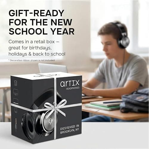 ARTIX CL750 Wired Headphones with Mic — Noise Isolating On-Ear Headphones for Computer and Laptop Wired, Plug in Corded Headphone with Wire (Foldable, Aux Jack 3.5mm) thumbnail 3
