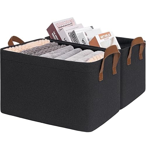 Goodpick Large Fabric Storage Baskets for Shelves, Storage Bins for Organizing, Cloth Baskets for Organizing, Black Storage Basket , 16.75" L x 11" W x 9.75" H, 2-Pack - Image 1