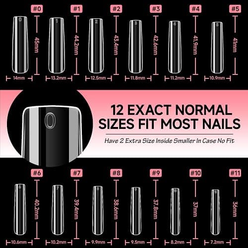 UNA GELLA Extra Long Tapered Sqaure Nail Tips Full Cover 504pcs No C Curve Clear Gel Nail Tips XXL Long Straight Nails Tips Acrylic Nails Square Gel Nails for DIY Nail Art 12 Sizes thumbnail 8