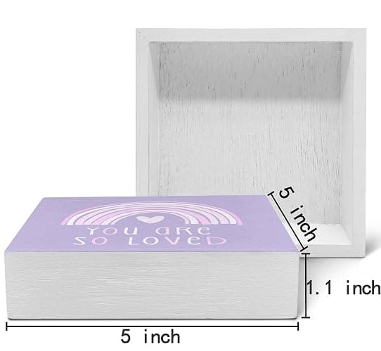 SRADMO You Are So Loved Rainbow Heart Wood Box Sign Desk Decor, Purple Kids Inspirational Quotes Wooden Block Box Sign Decoration for Kids Room Nursery Playroom Shelf Table Decorative Accessories thumbnail 3