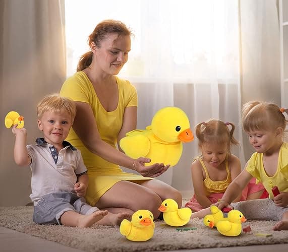 Pegmapri 14" Yellow Duck Stuffed Animal with Babies, Ducky Plush Playset with Zipper Pocket, 5pcs Ducklings Toys Plushie Birthday Gift for Kids Boy Girl thumbnail 2