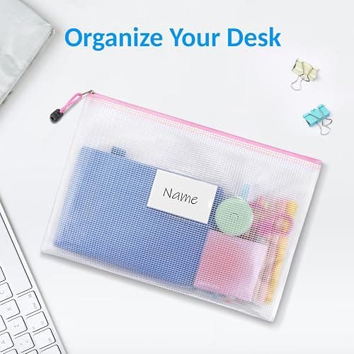 Sooez 20 Pack Mesh Zipper Pouch Bags, A4 Letter Size, Zipper Bags with Label Pocket, Waterproof Pouches for Classroom Organization, Board Game Storage, Document Bag for Teacher School Office Supplies thumbnail 4
