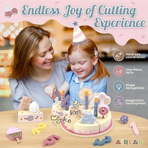 Wooden Birthday Party Cake Play Food Sets for Toddler 2 3 4 5 Year Old Girls Boys Kids Kitchen Accessories Pretend Play Toy Gift Educational Toys thumbnail 6