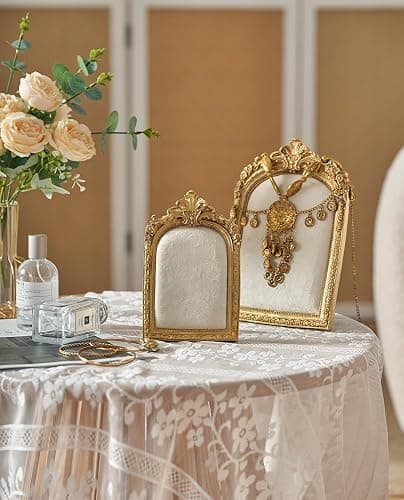 HSDDHOME Large Two-Piece Gold Resin Jewelry Display Stand, Vintage Photo Frame Earring Holder, Velvet Necklace Storage Box, Elegant Décor for Jewelry and Collectibles thumbnail 2