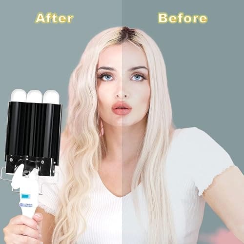 1.25 inch Three Barrel Curling Iron: Aleath Large 3 Barrel Hair Crimper with LCD Display - Dual Voltage Hair Waver Jumbo thumbnail 3