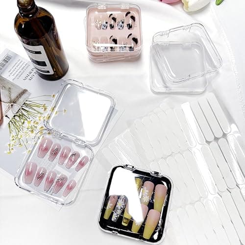 Sawvolker 12pcs Press on Nail Storage Box with Adhesive Double Sided Tape Clear Acrylic Nail Display Box Artificial False Nail Organizer Box Fake Nail Case Nail Packaging Boxes for Nail Salon thumbnail 8